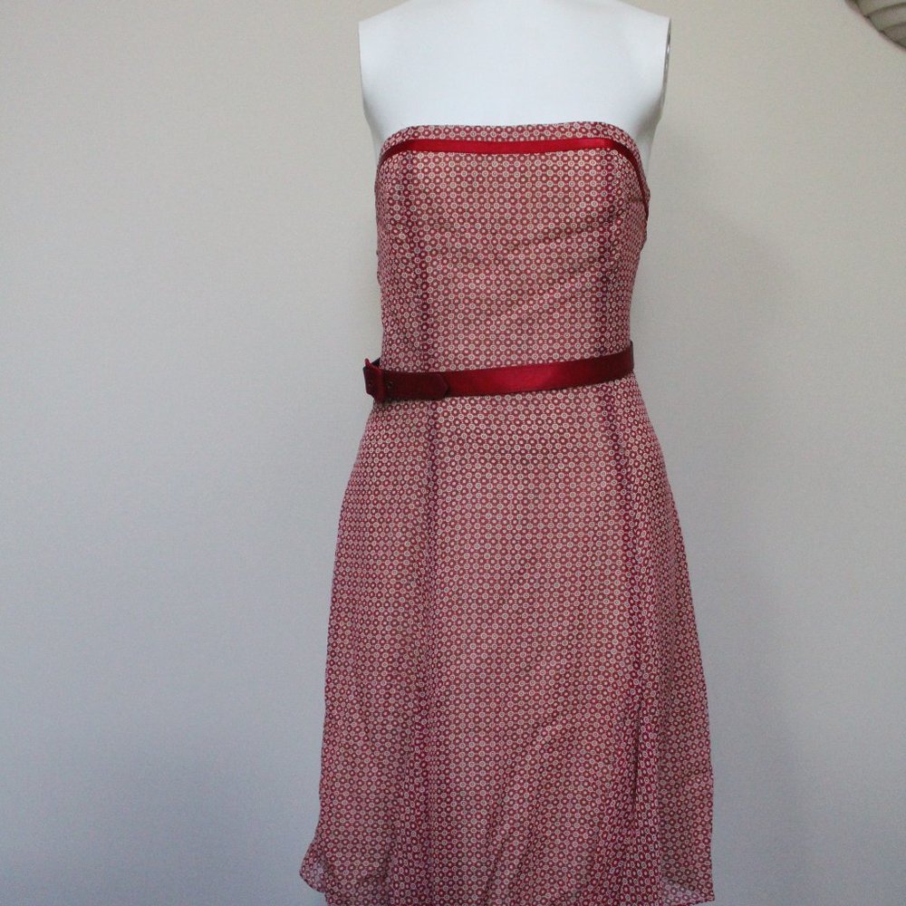 Moda International Red Cream Pattern Belted Dress